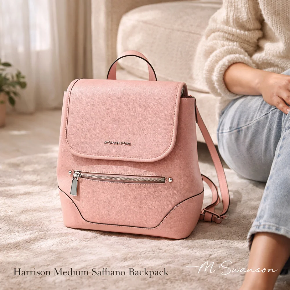 NEW Michael Michael Kors Harrison Medium Saffiano Leather Backpack Powder Pink N